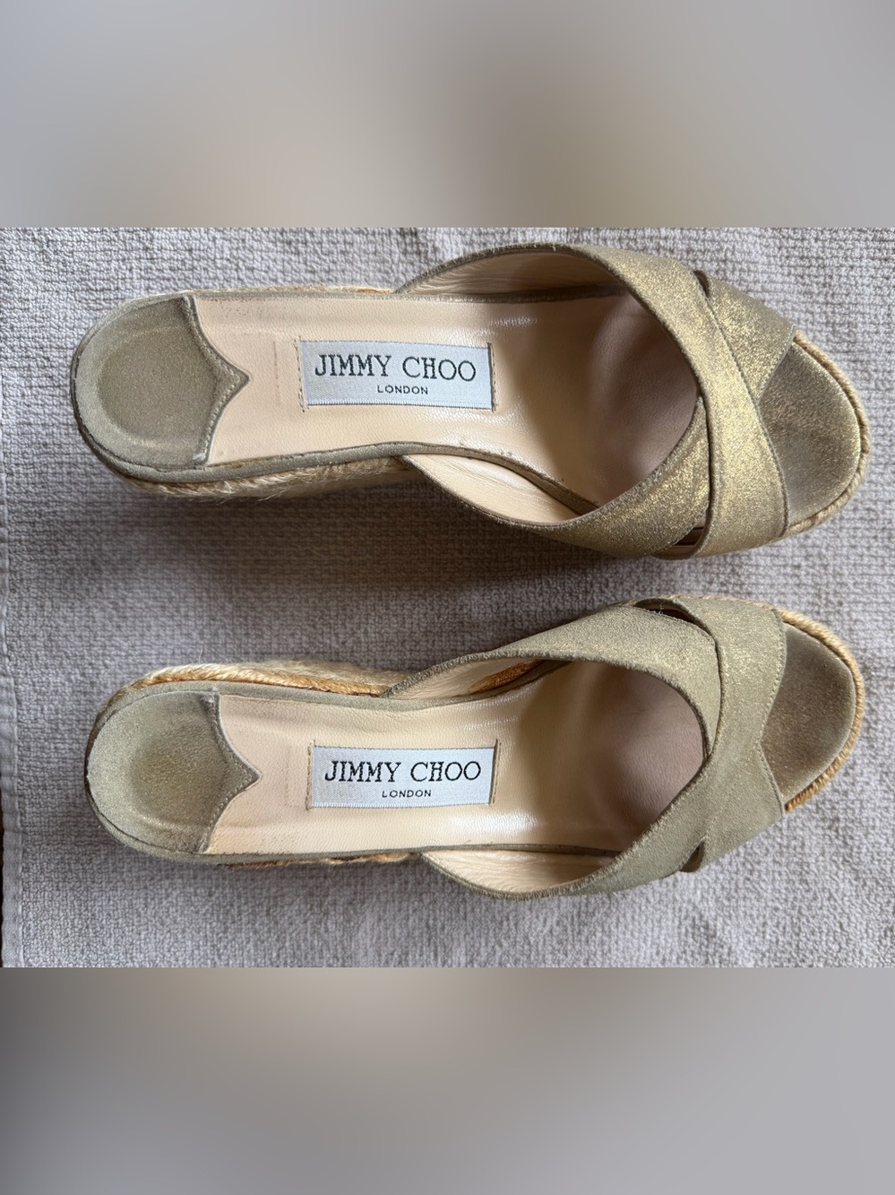 Jimmy Choo Gold Espadrille Slide Sandals